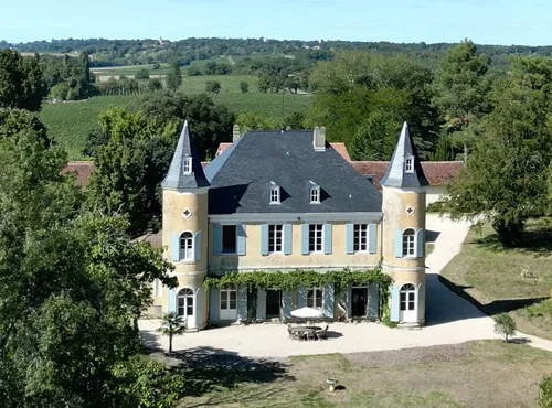 Chateau drone shot & front terrace